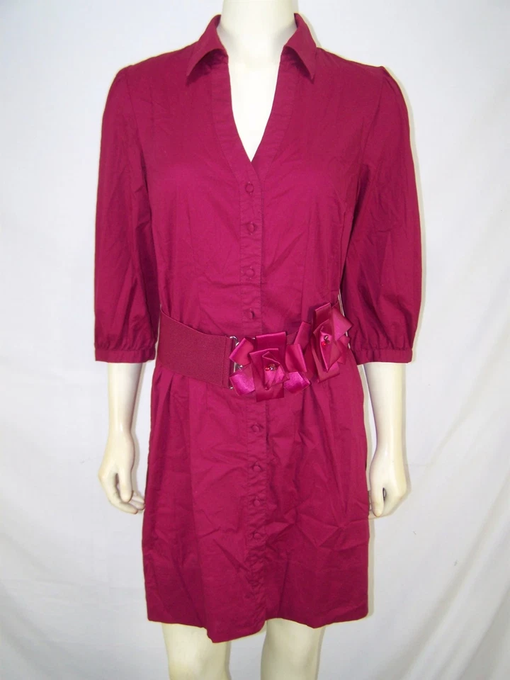 Elle платье женщин средний 8 10 красный 3/4 рукав v-образным вырезом воротник кнопка спереди бант M - Изображение 2 из 4