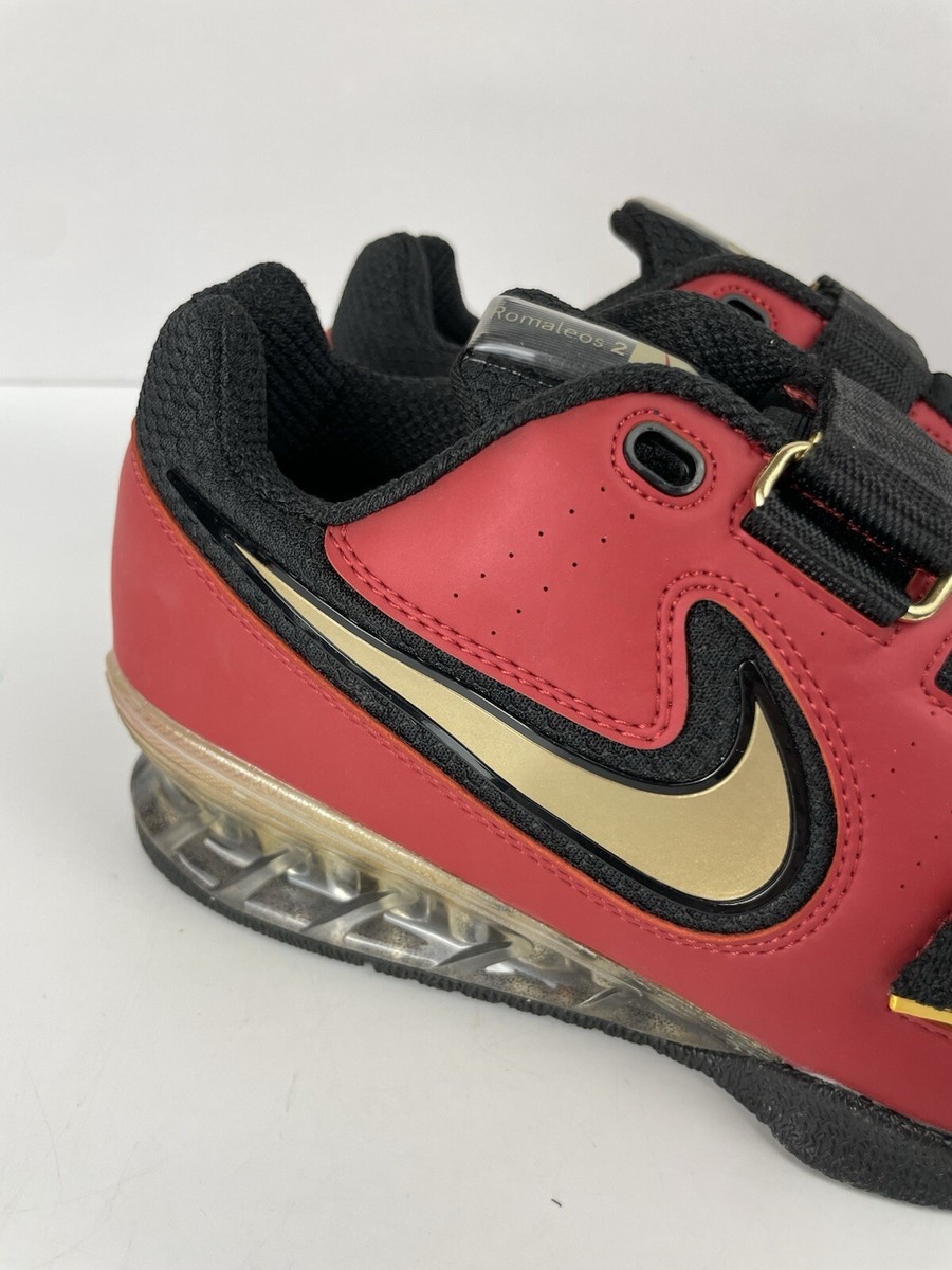 NIKE ROMALEOS 2 WEIGHTLIFTING SHOES RED GOLD BLACK 476927-670 Sz 8