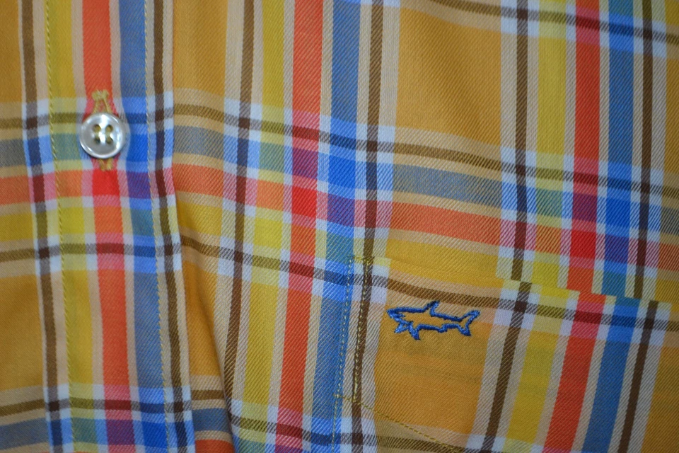 Camisa de vestir Paul Shark para hombre Yachting amarilla a cuadros abotonada talla 39 EU/15,5 EE. UU. Foto 4 de 4