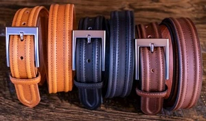 Mens 1.25" Full Grain Buffalo Leather Dress Belt Casual Jeans Accent Made in USA