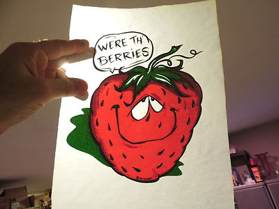 IRON ON T SHIRT TRANSFER WE'RE TH BERRIES STRAWBERRY Roach NEW OLD STOCK 20a