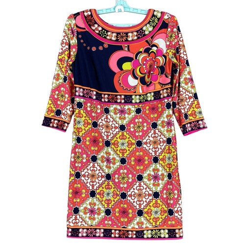 NWT Trina Turk Women's Sheath Dress 2 Floral Navy Pink 3/4 Sleeve Lined Zip Back