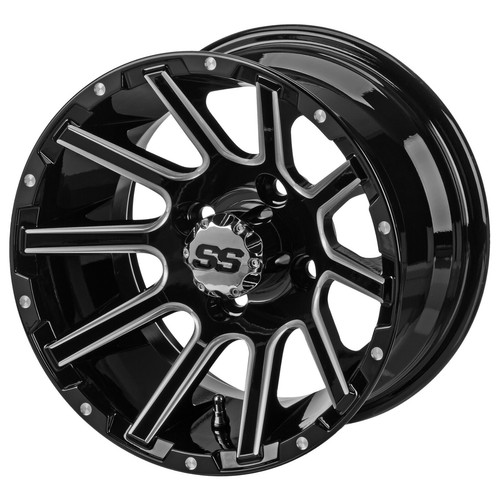 (4) Golf Cart 215/35-12 Low Profile Tires on 12x7 Black/Ball Milled Venom Wheels - Picture 2 of 6