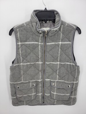 Thread and Supply Vest Womens Medium Gray White Plaid Quilted Zip Up Outerwear