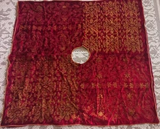 *Neiman Marcus Burgundy & Gold Velvet~Look Christmas Tree Skirt*  56" Square