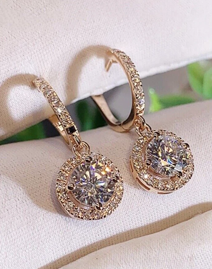 PENDIENTES DE ARO RELLENOS DE ORO ROSA 18K HECHOS CON CRISTALES DE SWAROVSKI REGALO GP17 Foto 2 de 4