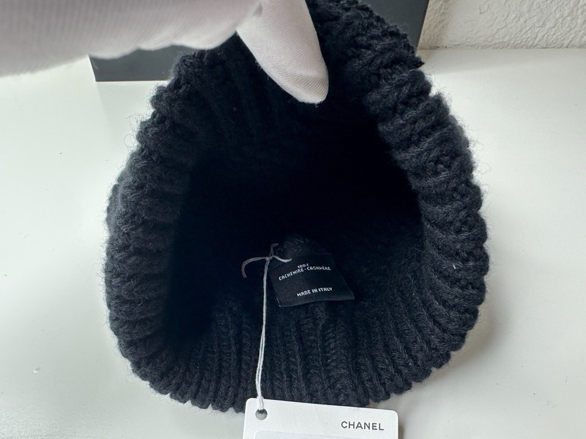 NWT 24N Chanel Classic CC Logo Beanie Hat Cashmere Black | eBay