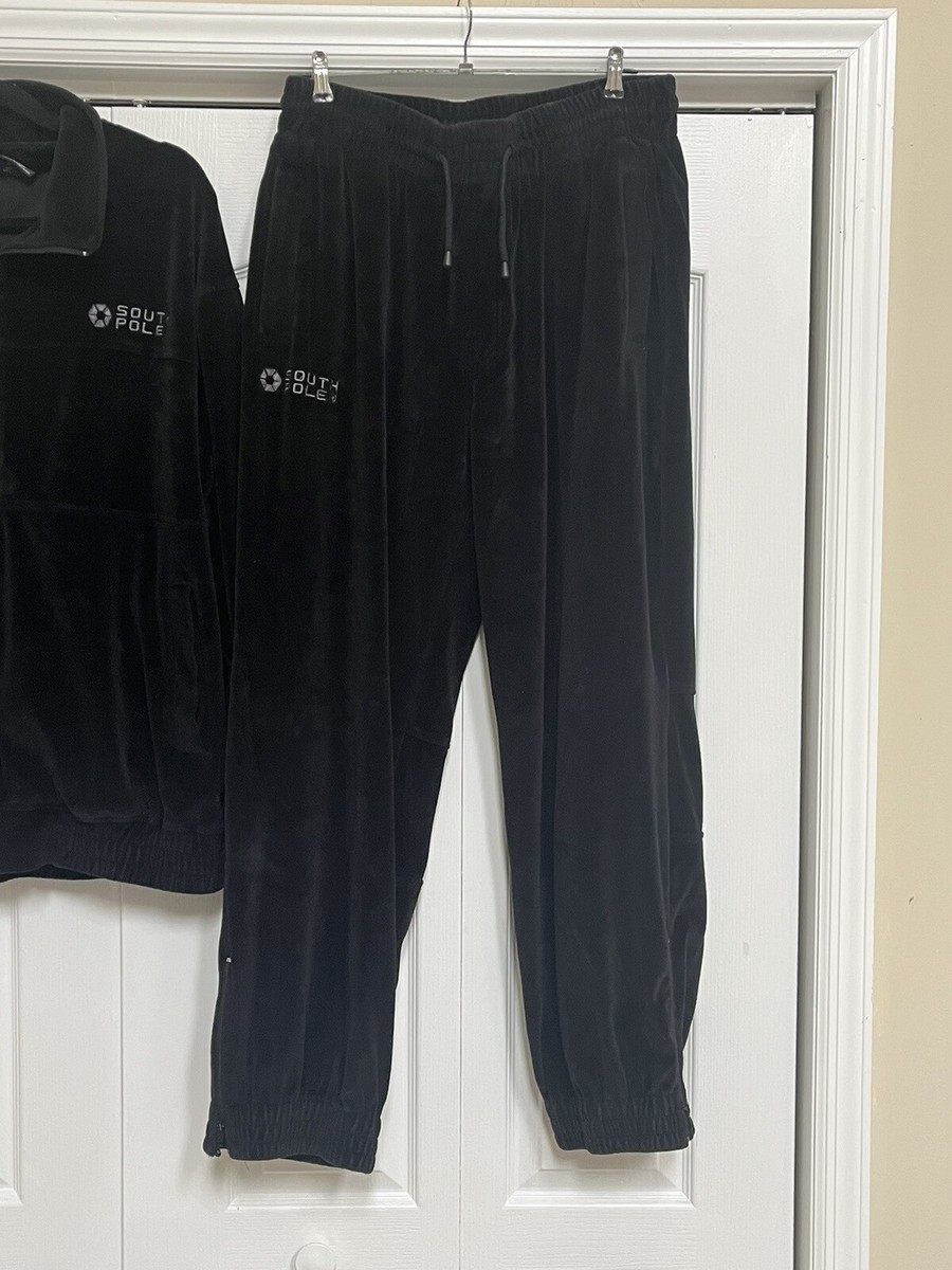 VTG SOUTH POLE Velour Track Suit Zip Up Y2K Men's XL Black