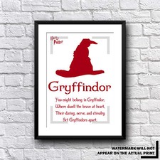 Harry Potter Gryffindor House Movie Print Sorting Hat Quote - Gift