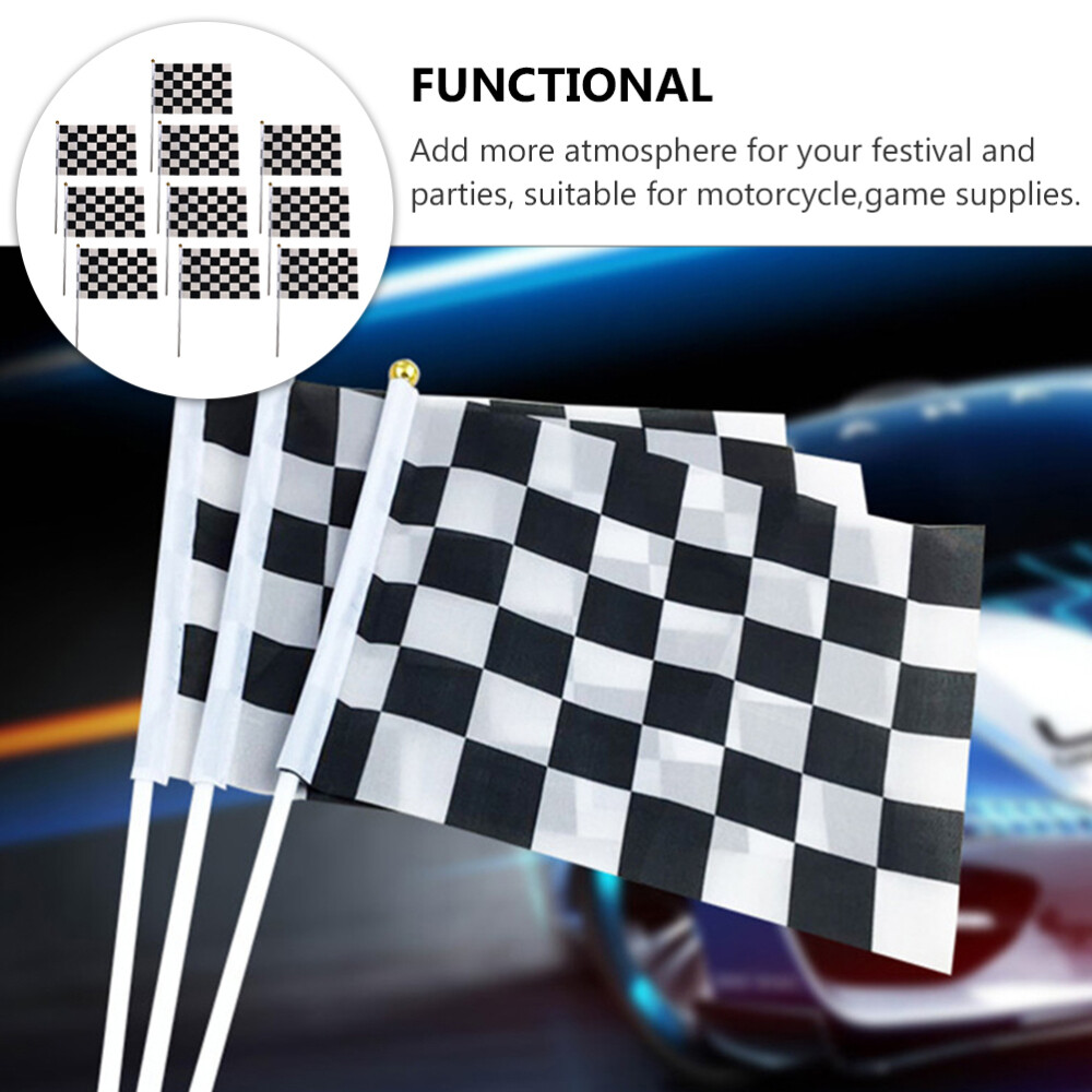 10 Pcs Race Car Handheld Flags Black White Racing Emblems Banner Grid ...