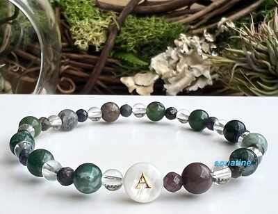Taurus Zodiac Natural Crystal Bead Initial Stretch Bracelet CUSTOM SIZING