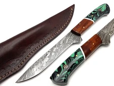 DAMASCUS STEEL CUSTOM HANDMADE HUNTING TACTICAL BOWIE KNIFE RESIN GRIP & SHEATH