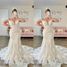 Mermaid Wedding Dresses Deep V Neck Off Shoulder Beach Sweep Train Bridal Gown