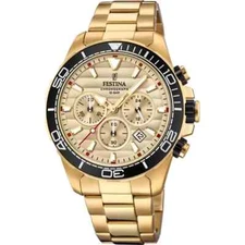 Festina Prestige F203641 Mens Gold Stainless Steel Strap Chronograph Dial Watch