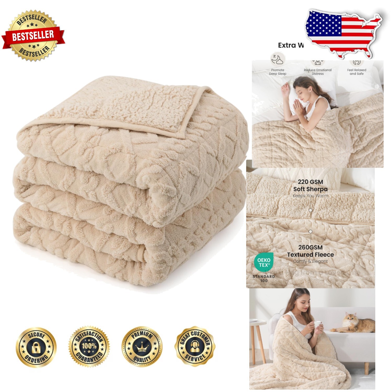 Cozy 10lb Jacquard Sherpa Weighted Blanket for Ultimate Relaxation - Twin Size  -image