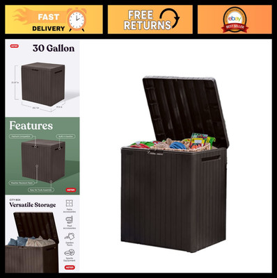 30 Gallon Outdoor Resin Storage Box & Patio Side Table for Pool & Garden, Brown