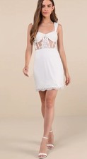 Lulus Coveted Delight White Sequin Mesh Embroidered Bustier Mini Dress Medium