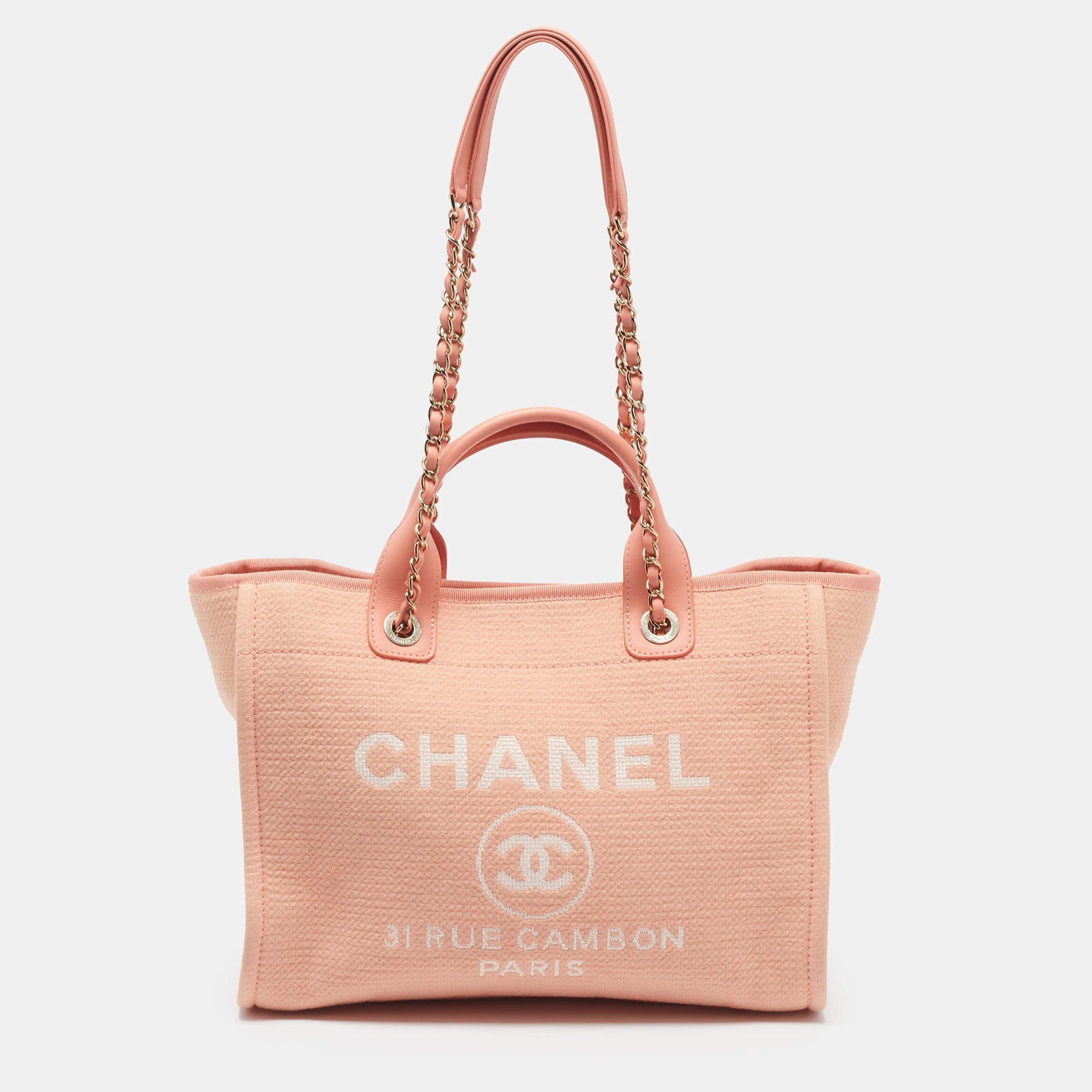 Chanel Deauville Small Peach Fabric Tote