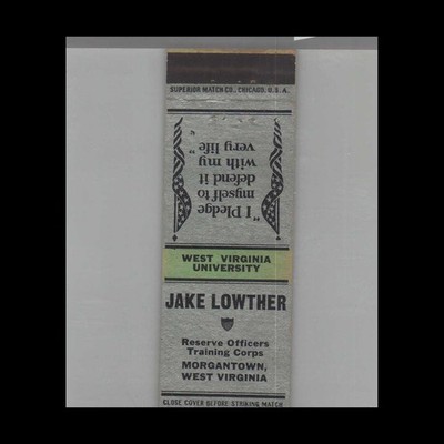 Matchbook Cover Jake Lowther Reserve Officers Training Corps. Morgantown WV