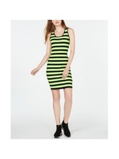 MICHAEL KORS Womens Yellow Striped Sleeveless Scoop Neck Body Con Dress M