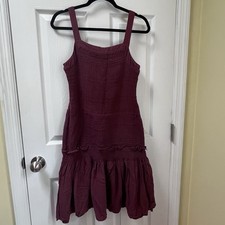 Anthropologie Sleeveless Drop Waist Smocked Escondido Dress Burgundy Size Small