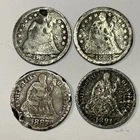Collection of 4 90% Silver Seated Liberty Dime Coins - 1853 x2, 1887, 1891