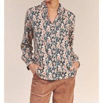 Trovata Birds of Paradis Helena Blouse Groundcover Floral Ruffle Top Small Green