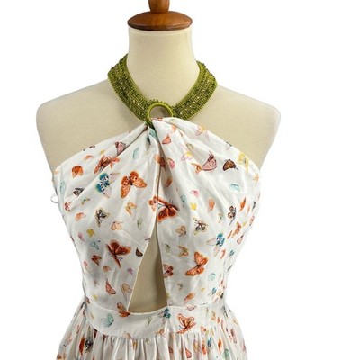 My Beachy Side Mini Dress Butterfly Halter Cutout Front Beaded Neck White M  New | eBay