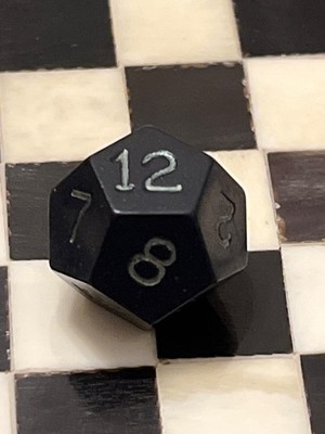 Vintage Gamescience d12 opaque black rpg ad&d dice 121524@