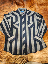Vintage Wrangler Mens Brushpopper Western BlackGray Striped PearlSnap LS 2XL
