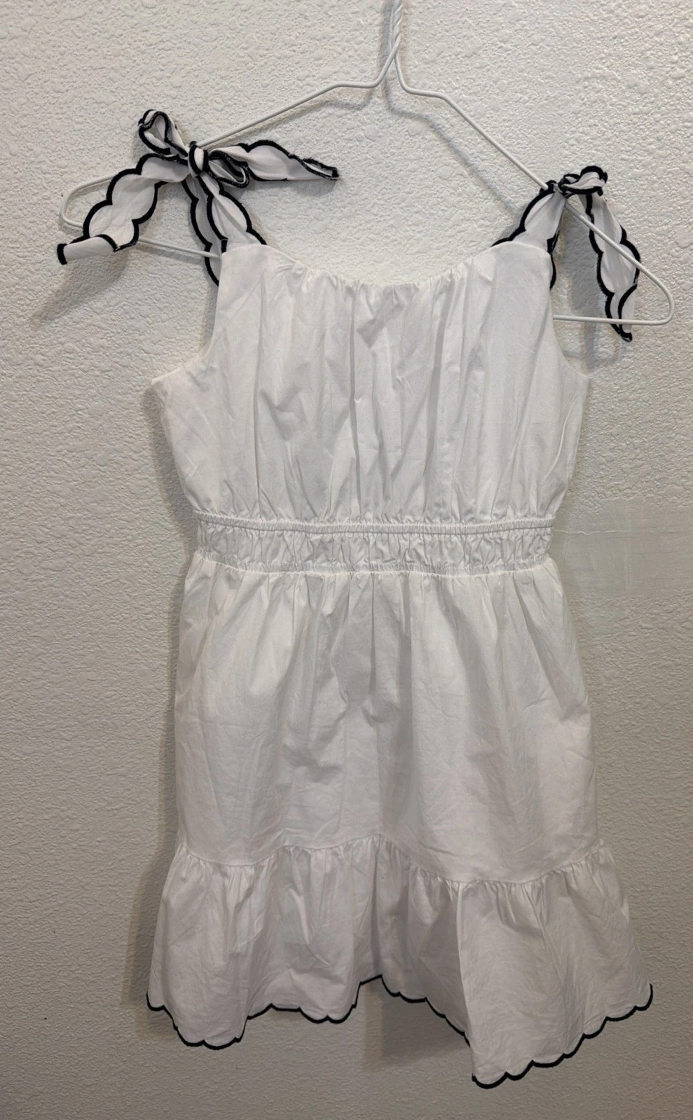 Girl Kids’Vineyard Vines Poplin Scallop Dress Tie Shoulder Strap Scalloped Hem