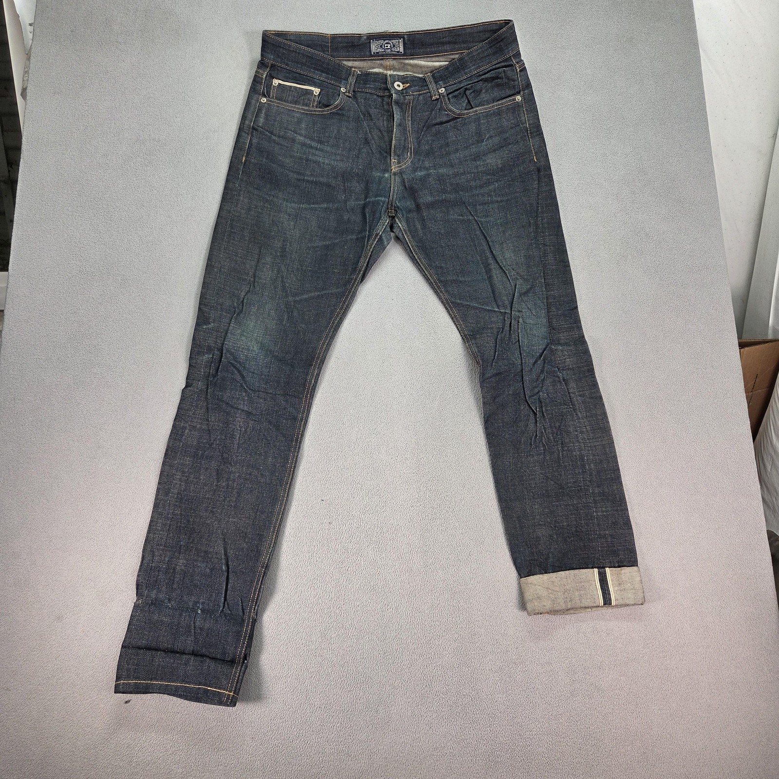 Mens Indigo Blue Slim Straight Zip Fly Dark Wash Fits 34x32