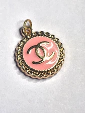 CHANEL BUTTON ROUND PINK CHAIN GOLD LARGE 20 MM