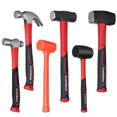 6-Piece Rubber Mallet Hammer Set with 2lb Dead Blow - 3lb Sledge & Stoning - ...