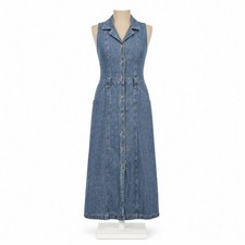 Vintage 90s Denim Button Maxi Dress Size S Blue Sleeveless Cottagecore Western