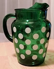 Vintage Anchor Hocking Forest Green White Polka Dot Pitcher MCM