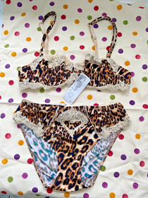 New LISE CHARMEL Panthere Shakti Animal Print Bra & Briefs Set Sz 32B Small