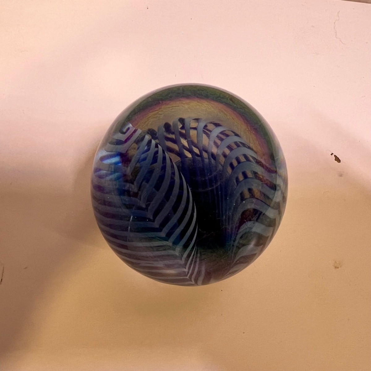 Vintage signed Robert eickholt glass paperweight blue Ribbon Swirl