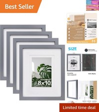 Stylish Dark Gray Wooden Frames - 8x10, 4-Pack with Plexiglass for Easy Displays