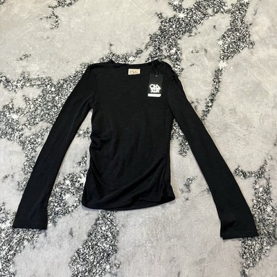 Chaser Ruched Long Sleeve Tee Womens XS Black Stretch Minimalist Top