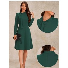 Allegra K Women Long Sleeve Collar Tie Mock Neck A Line Elegant Midi Dress XL