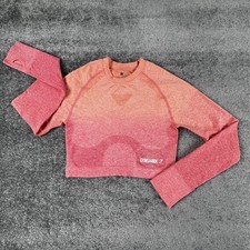 Gymshark Shirt Womens Large Pink Ombre Long Sleeve Cropped Seamless Top Yoga