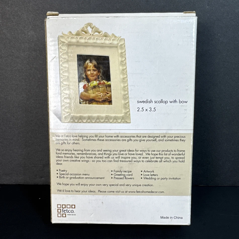 Fetco Swedish Scallop with Bow Picture Frame 2.5x3.5 Cream, Boxed – EUC - Image 4 of 4