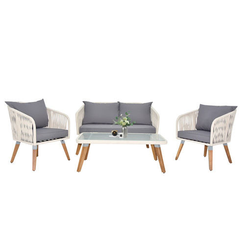 4 Piece Outdoor Patio Furniture Set Acacia Wood Sofa Loveseat Coffee Table All