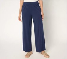 Denim Co. Beach Jersey Petite Full Length Wide Leg Pant Navy PXS A593005