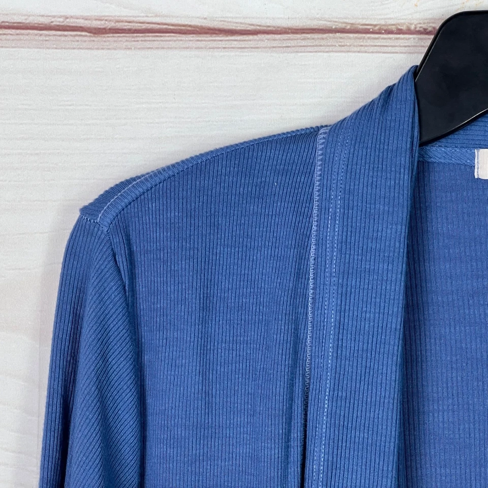 Кардиган женский Michael Stars OS синий ребристый открытый передний воротник-шаль с длинным рукавом - Изображение 3 из 4