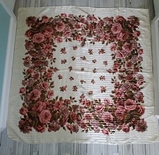 ECHO 38" Square Scarf 100 Silk Hand Rolled Pink Roses Striped Print Vintage