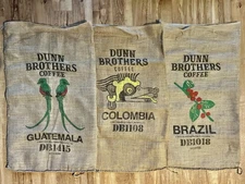 3 Large Decorative Jute Burlap Coffee Bags - 17” x 30” each