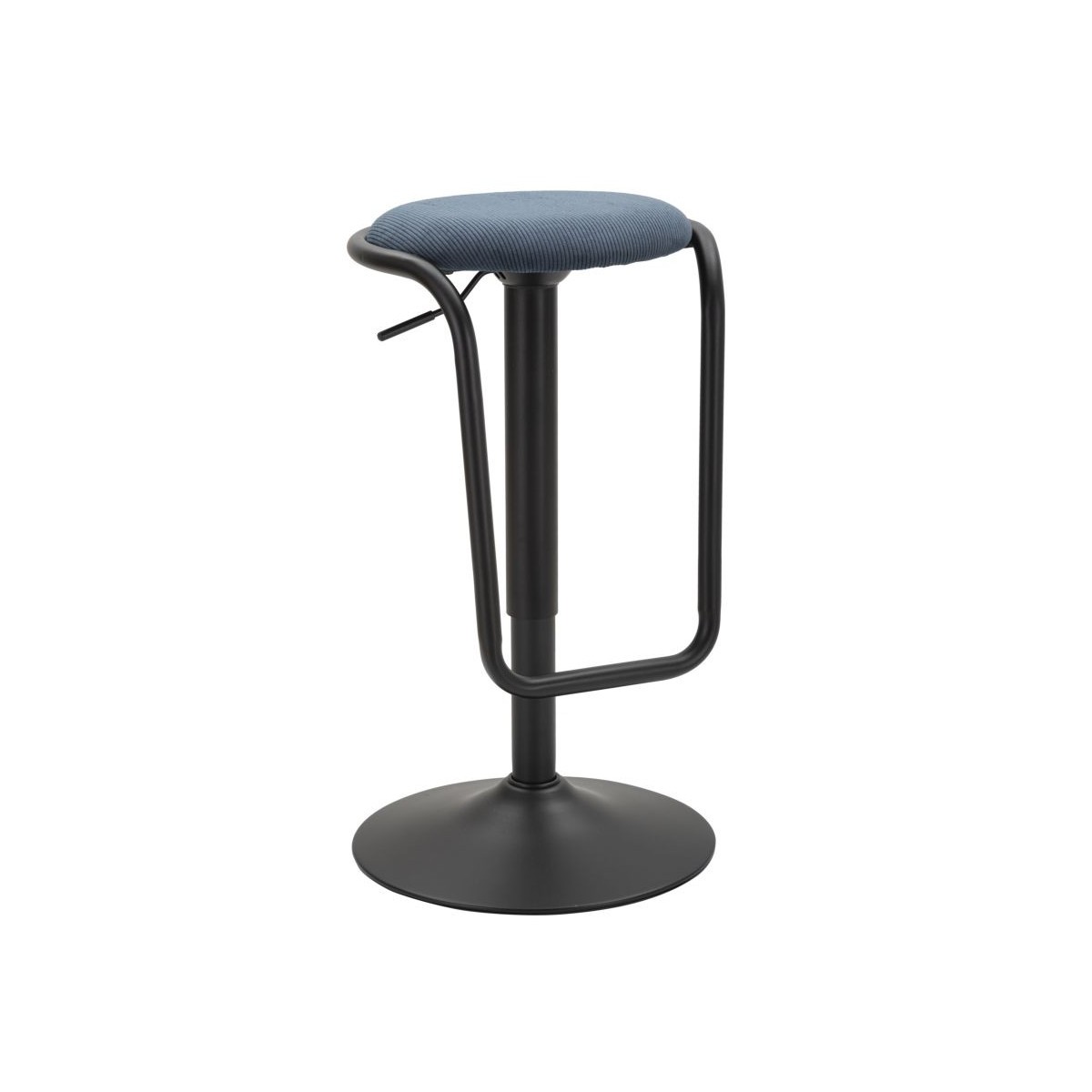 Tabouret de bar réglable Destiny en tissu noir et bleu | Assise chic de 61 à 83 cm