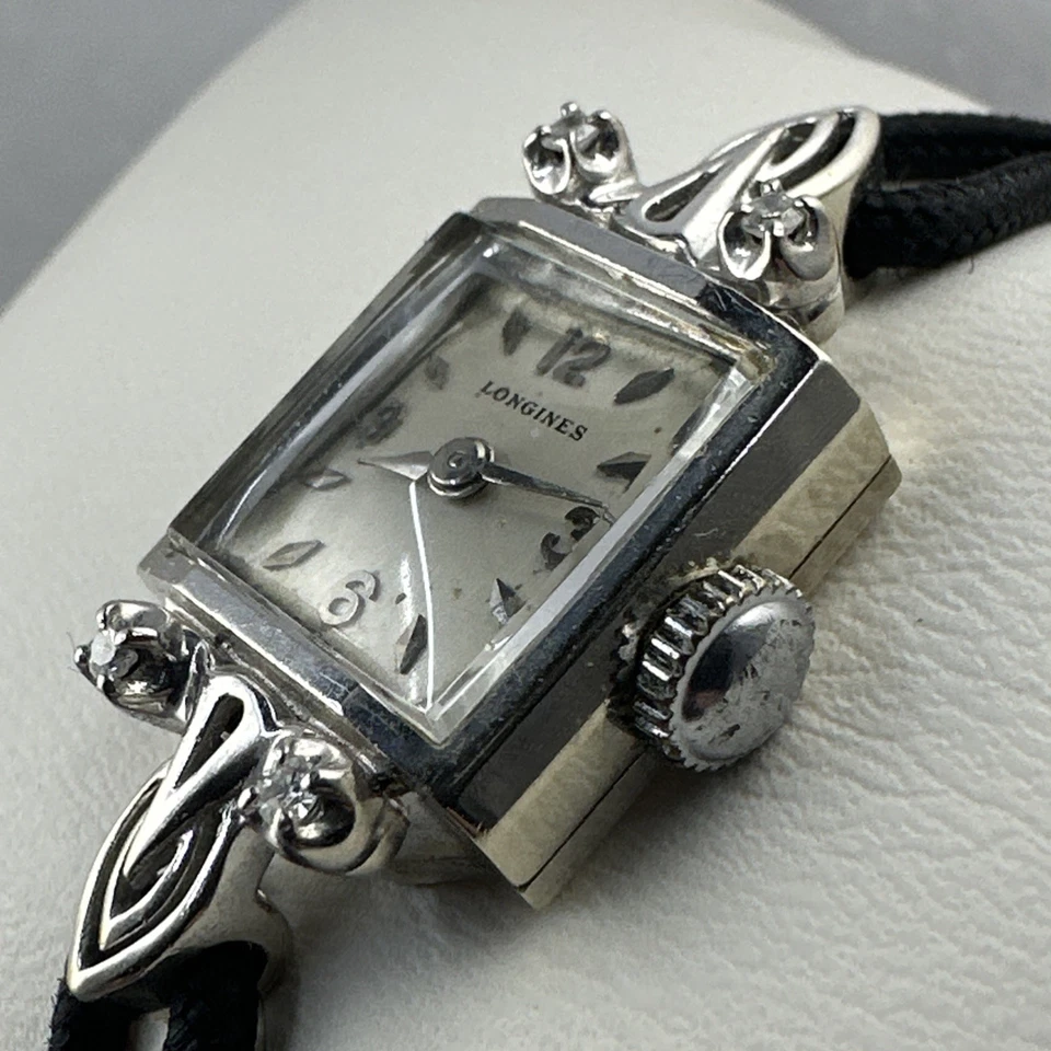 14k Solid White Gold Longines Ladies Watch with Diamonds Vintage Runs Working - Image 4 of 4